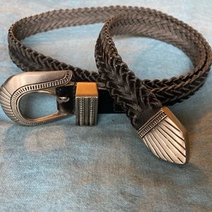 Vintage leather western belt braided leather with buckle